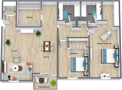 3D Red Bay - Red maple model -2 bed 1 bath  at Red Bay Apartment Complex, Jacksonville, FL, 32211